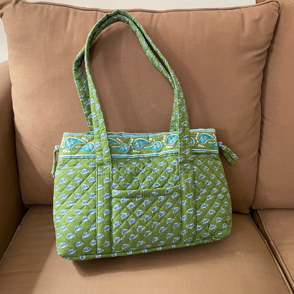 Green Fabric Patterned Tote Bag